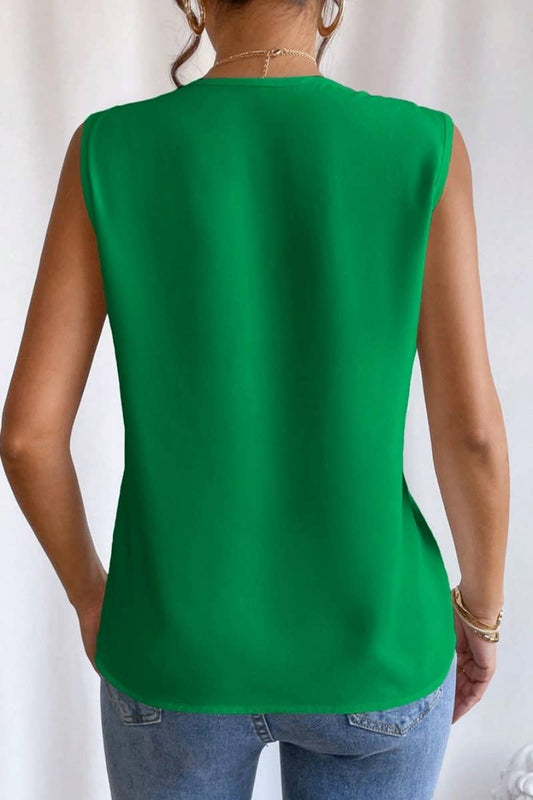 CWOV0332_SUMMER MULTI-LEVEL V-NECK SOLID COLOR TANK TOP