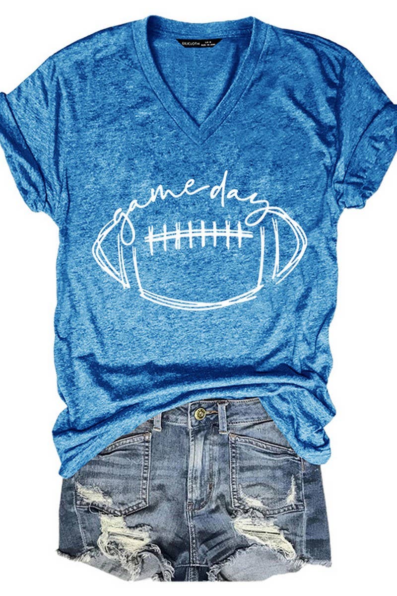 CWTTS1050_V NECK BASEBALL PRINT SHORT SLEEVED T SHIRT