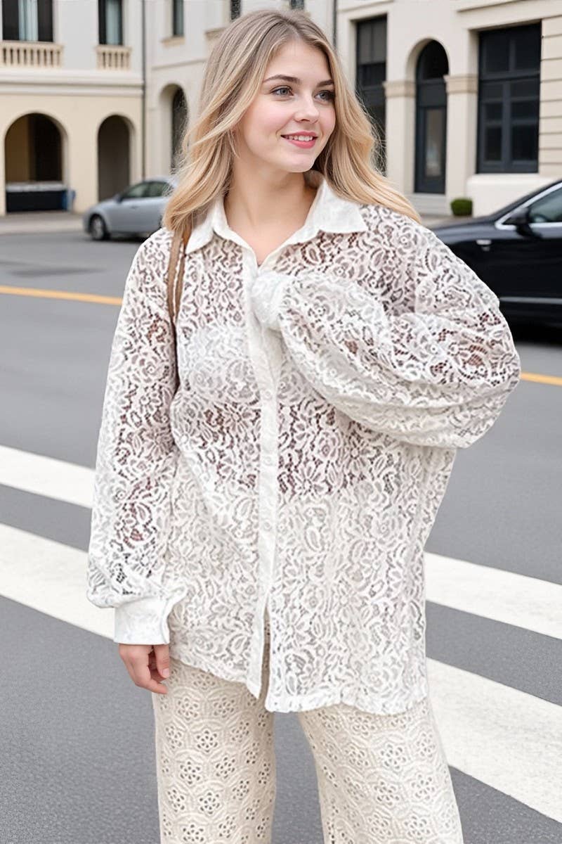 CWTSTL896_LACE HOLLOW LONG-SLEEVED SHIRT TOP
