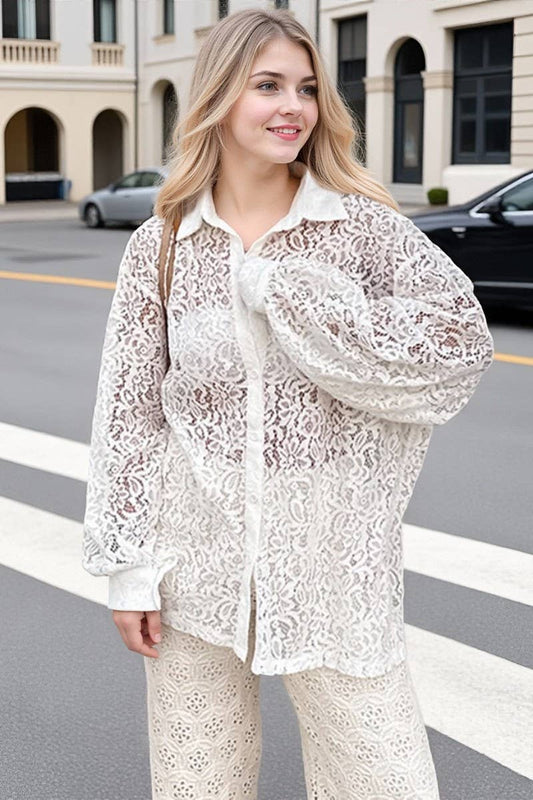 CWTSTL896_LACE HOLLOW LONG-SLEEVED SHIRT TOP
