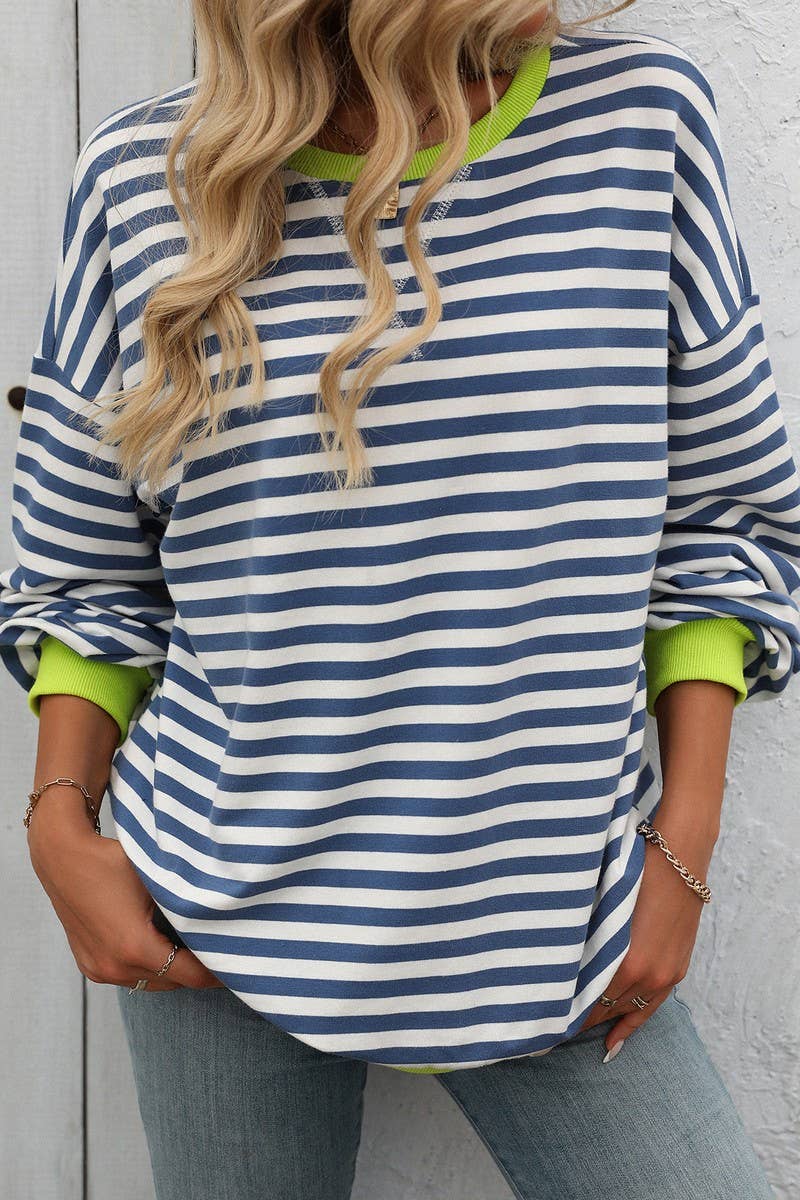 WTBLL1485_COLORFUL STRIPED CREW NECK LOOSE SWEATSHIRT