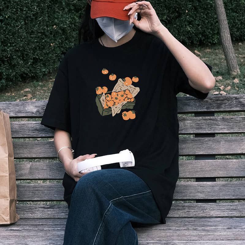 CWTTS0959_TOMATO PRINT CASUAL LOOSE SHORT SLEEVE T SHIRT