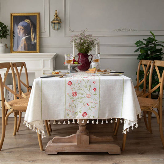 VINTAGE PINK FLORAL PASTORAL TABLECLOTH