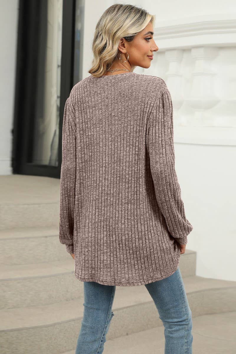 CWTBLL1118_CASUAL ROUND NECK POCKET PUFF SLEEVE LOOSE TOP