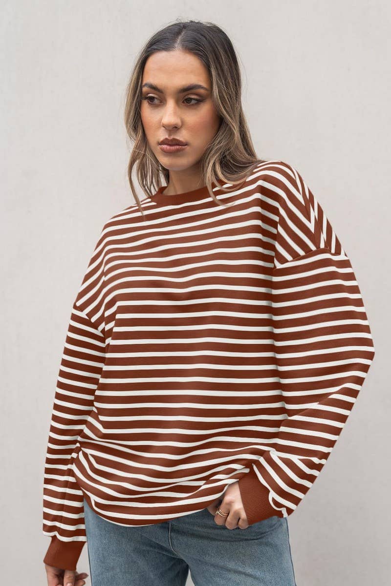 CWTBLL4009_STRIPED CREWNECK OVERSIZED SWEATSHIRT PULLOVER