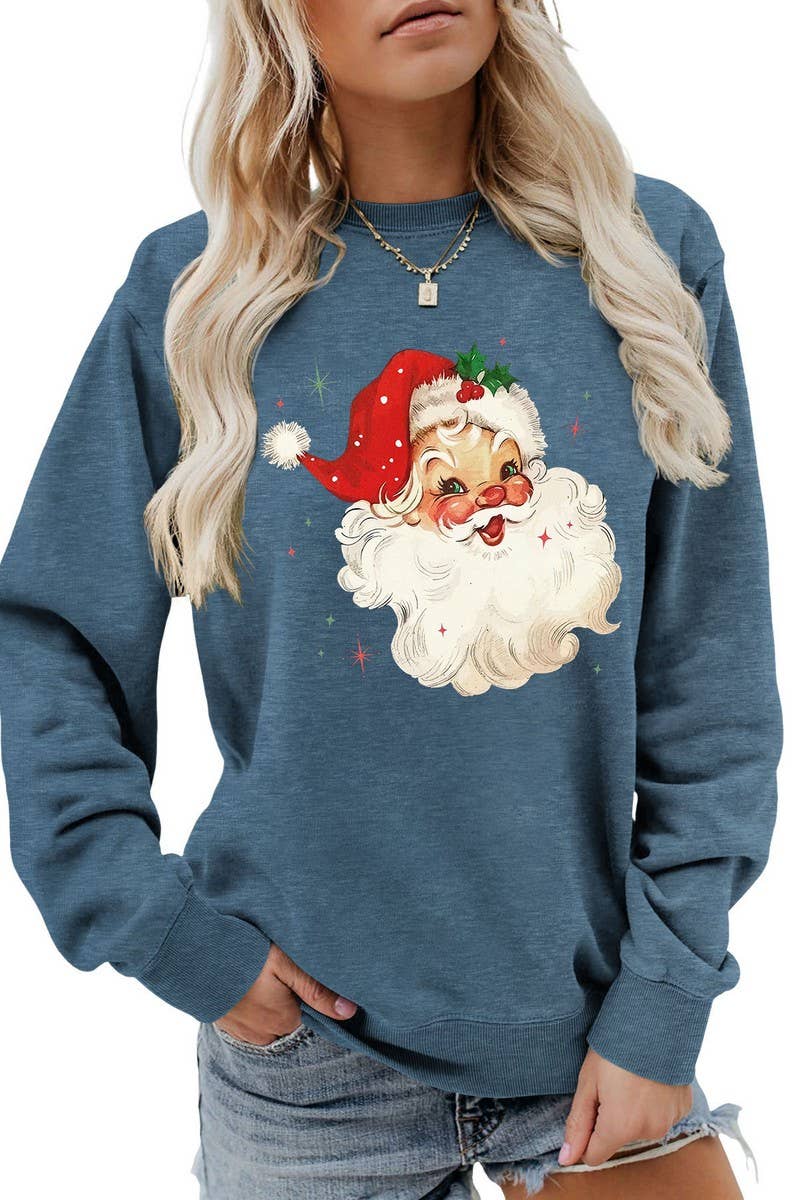 CWTBLL01324_SANTA CLAUS HEAD PATTERN PULLOVER SWEATSHIRT