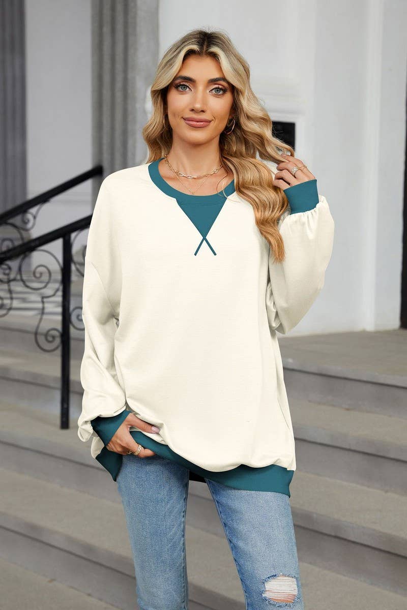 CWTBLL01311_CREW NECK COLORBLOCK LONG SLEEVE SWEATSHIRT