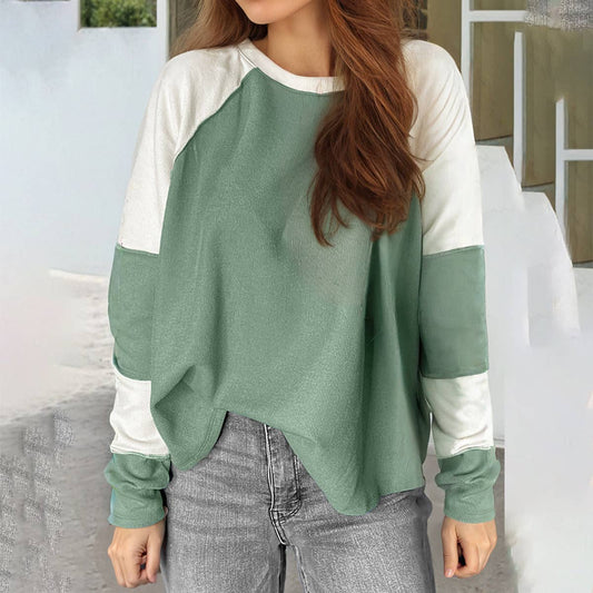 COLOR CONTRAST ROUND NECK LONG SLEEVE T-SHIRT