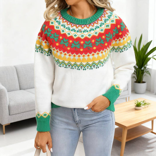 Christmas jacquard round-neck pullover sweater
