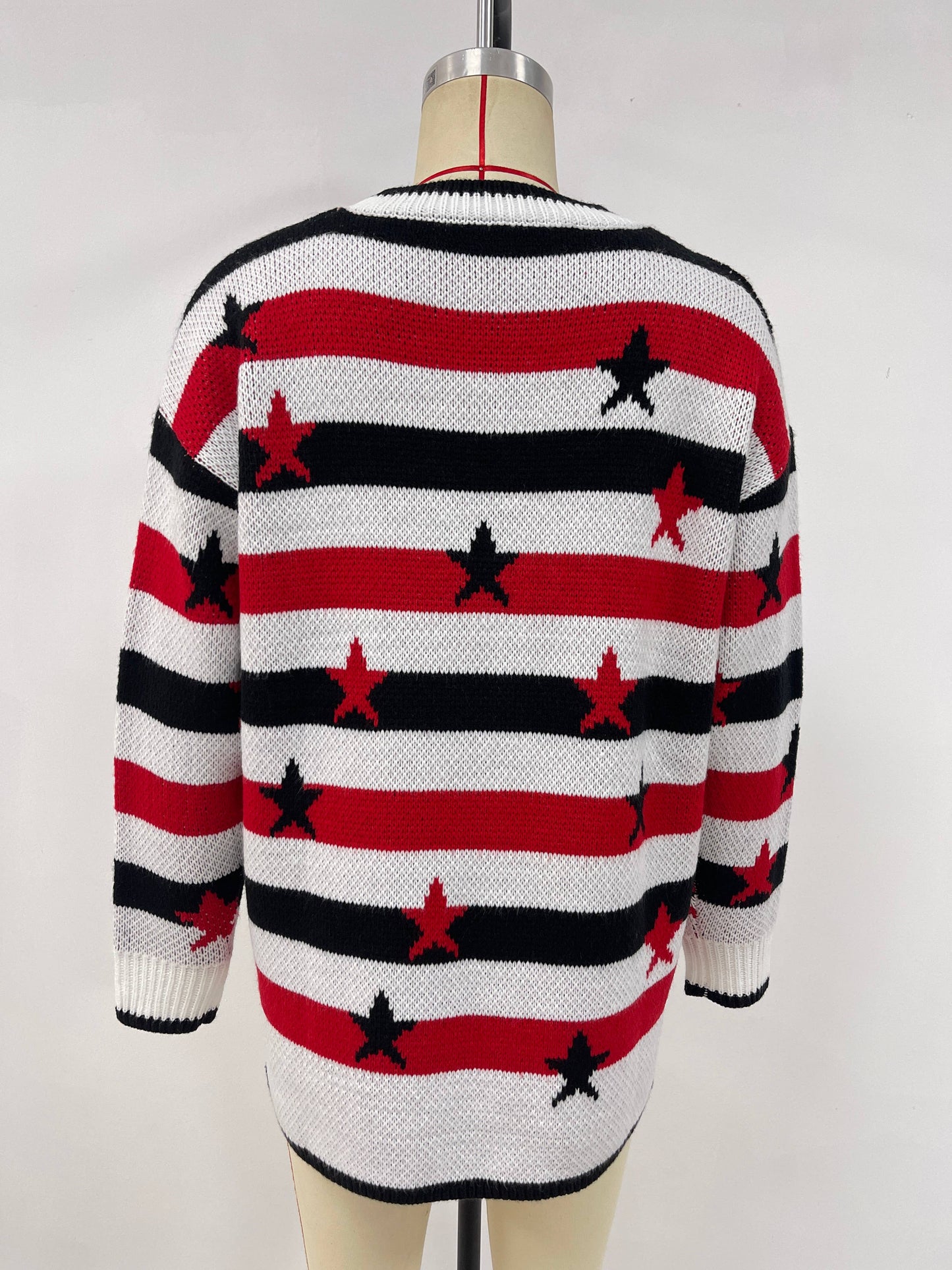 Fashionable flag print loose striped sweater