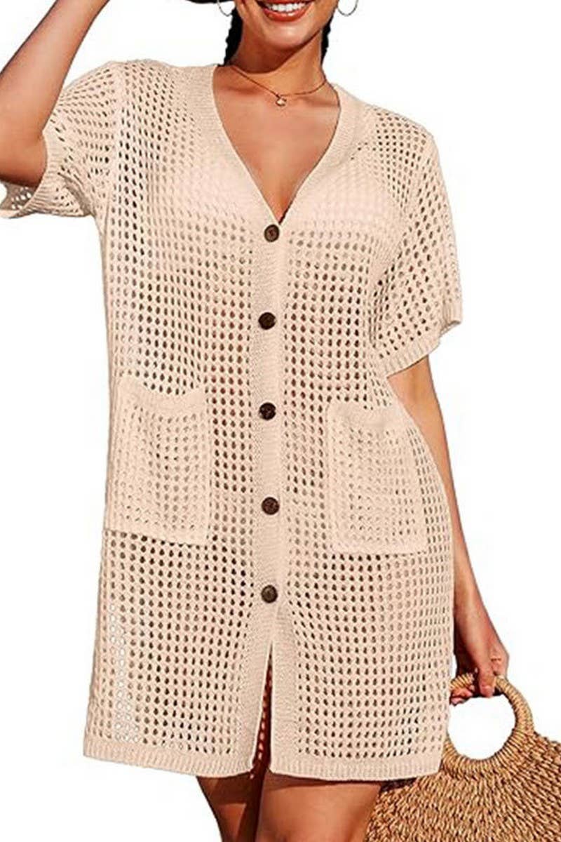 CWTBLS1641_HOLIDAY HOLLOW KNIT SHORT SLEEVE BEACH COVER UP