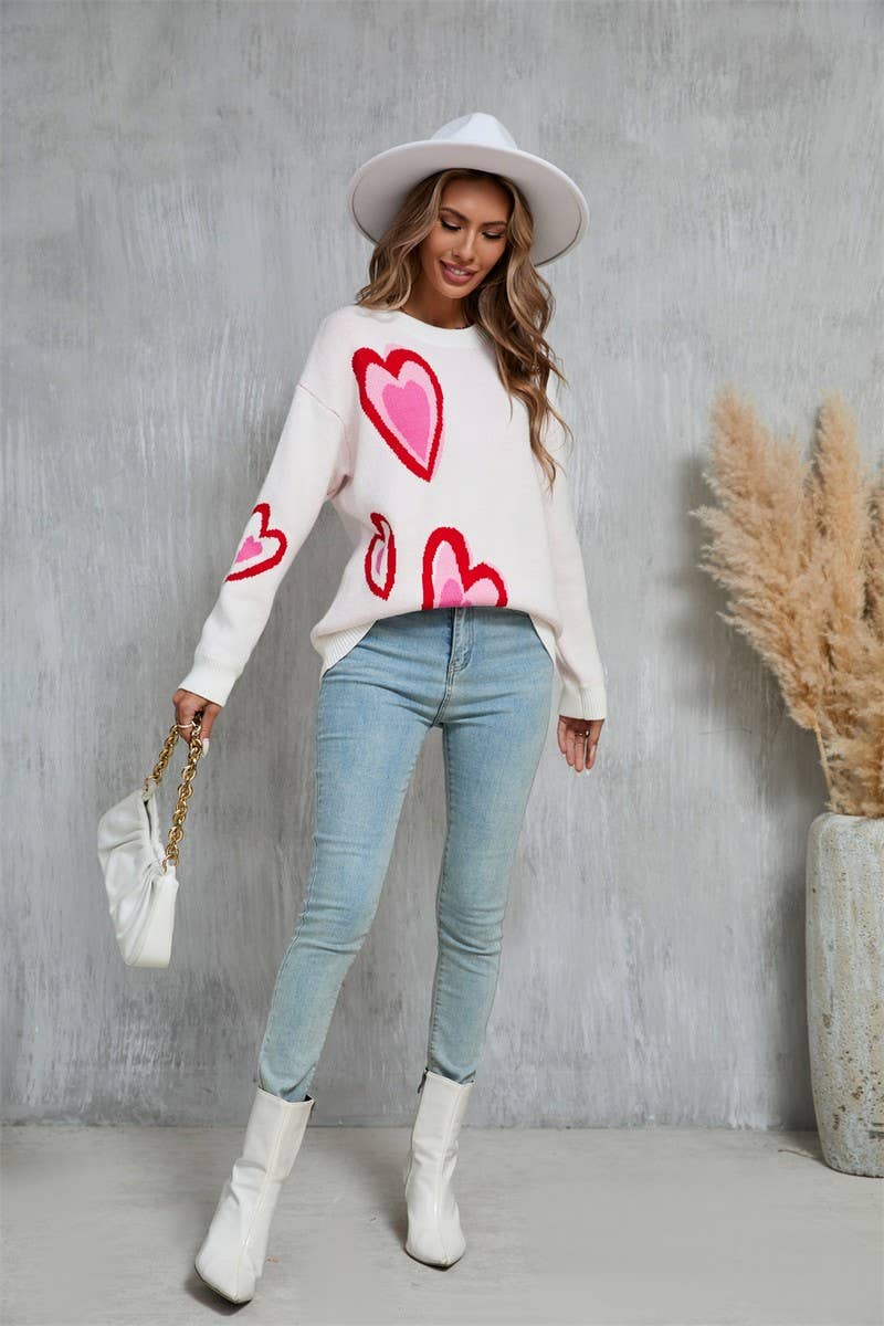 CWOSWL5781_VALENTINE'S DAY HEART PEACH SWEATER CARDIGAN
