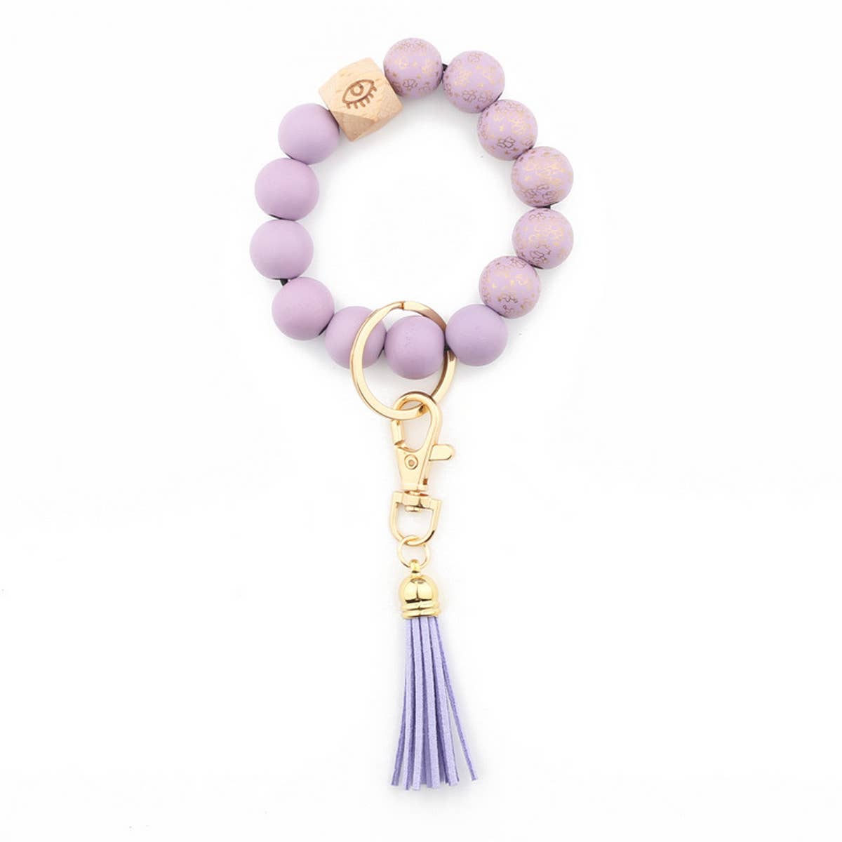 PRINTED WOODEN BEADS SPOTS TASSEL KEYCHAIN_CWMM1323