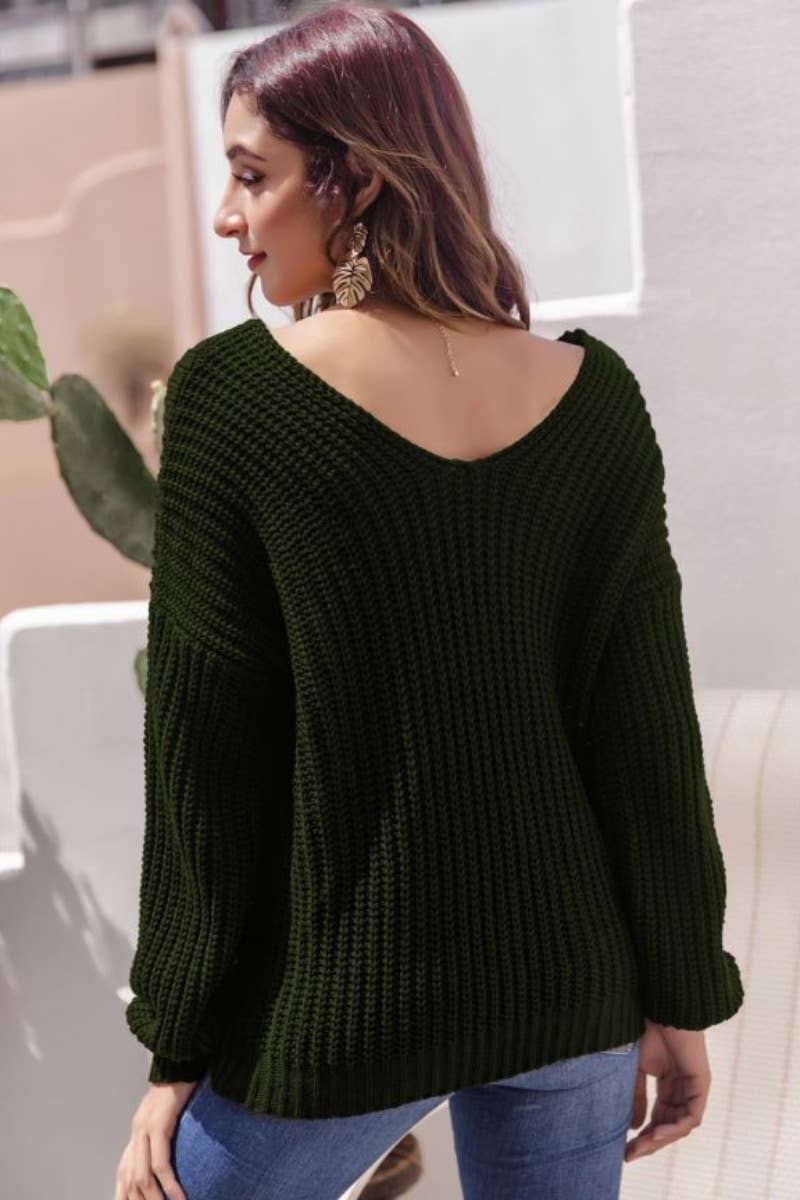 CWOSWL6431_SEXY V-NECK BACKLESS LONG-SLEEVED SWEATER