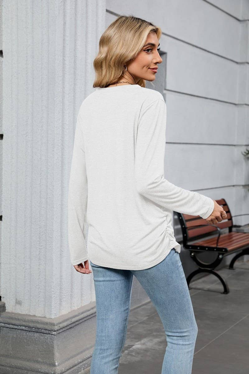CWTBLL4019_SOLID V-NECK LOOSE FIT LONG SLEEVE T-SHIRT