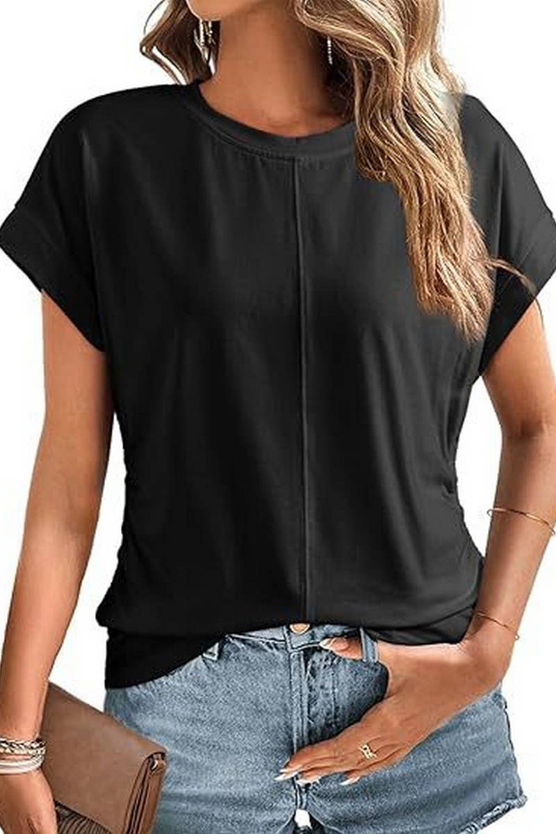 CWTTS1386_SUMMER FASHION SIDE PLEATED RAGLAN T-SHIRT