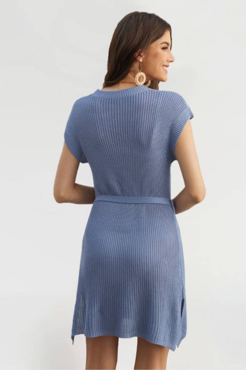 CWDSD3926_CREW-NECK SLEEVELESS SOLID-COLOR BEACH DRESS