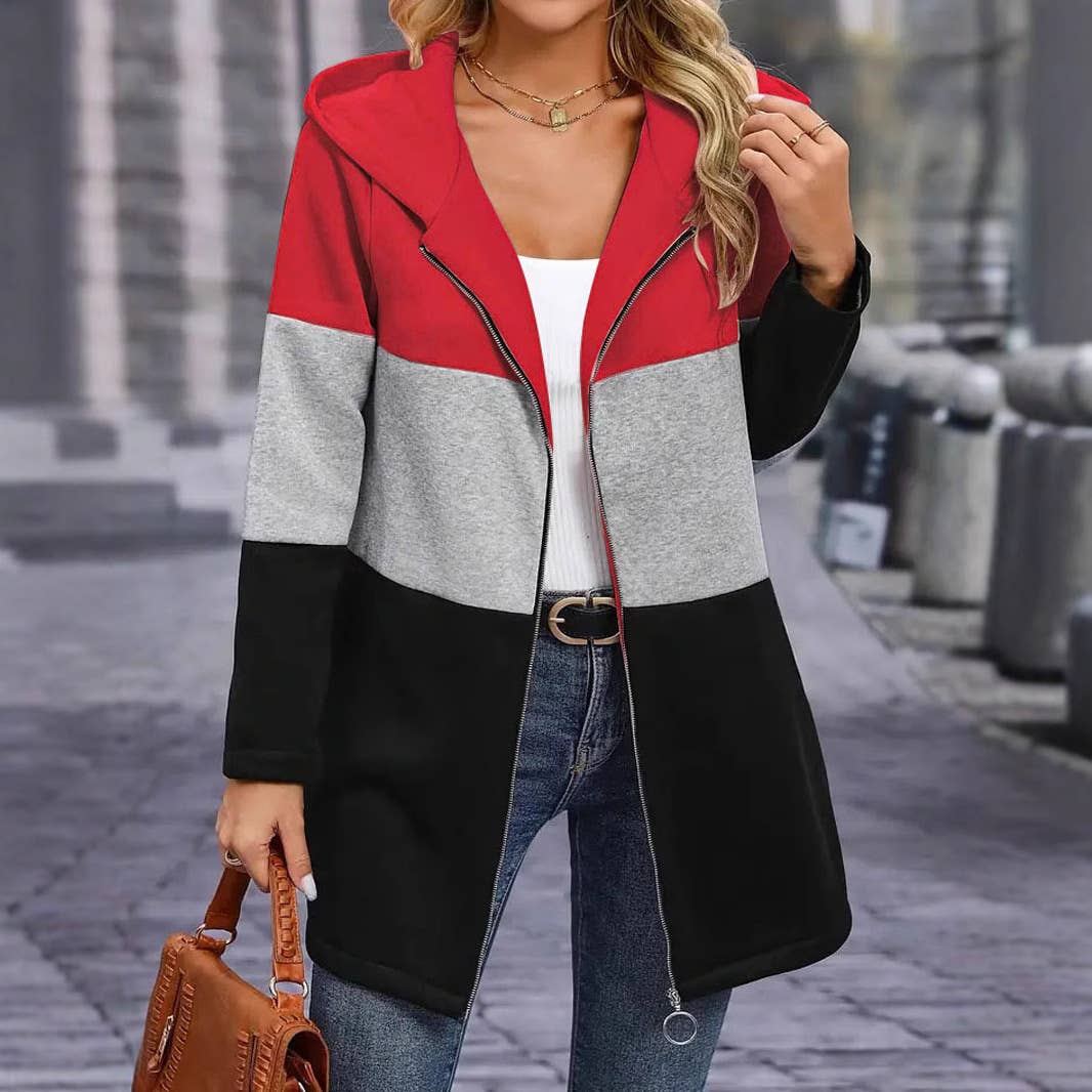 CASUAL FASHION LOOSE COLOR MATCHING HAT COAT