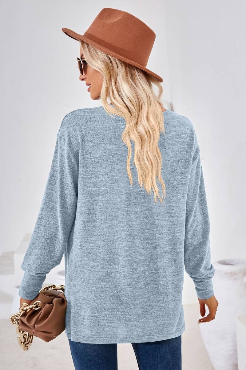 CWTBLL2685_AUTUMN V-NECK LONG SLEEVE SOLID COLOR TOP