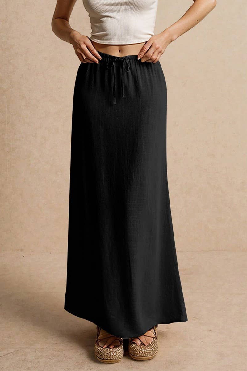 CWBLS0556_SOLID COLOR DRAWSTRING ELASTIC WAIST SKIRT