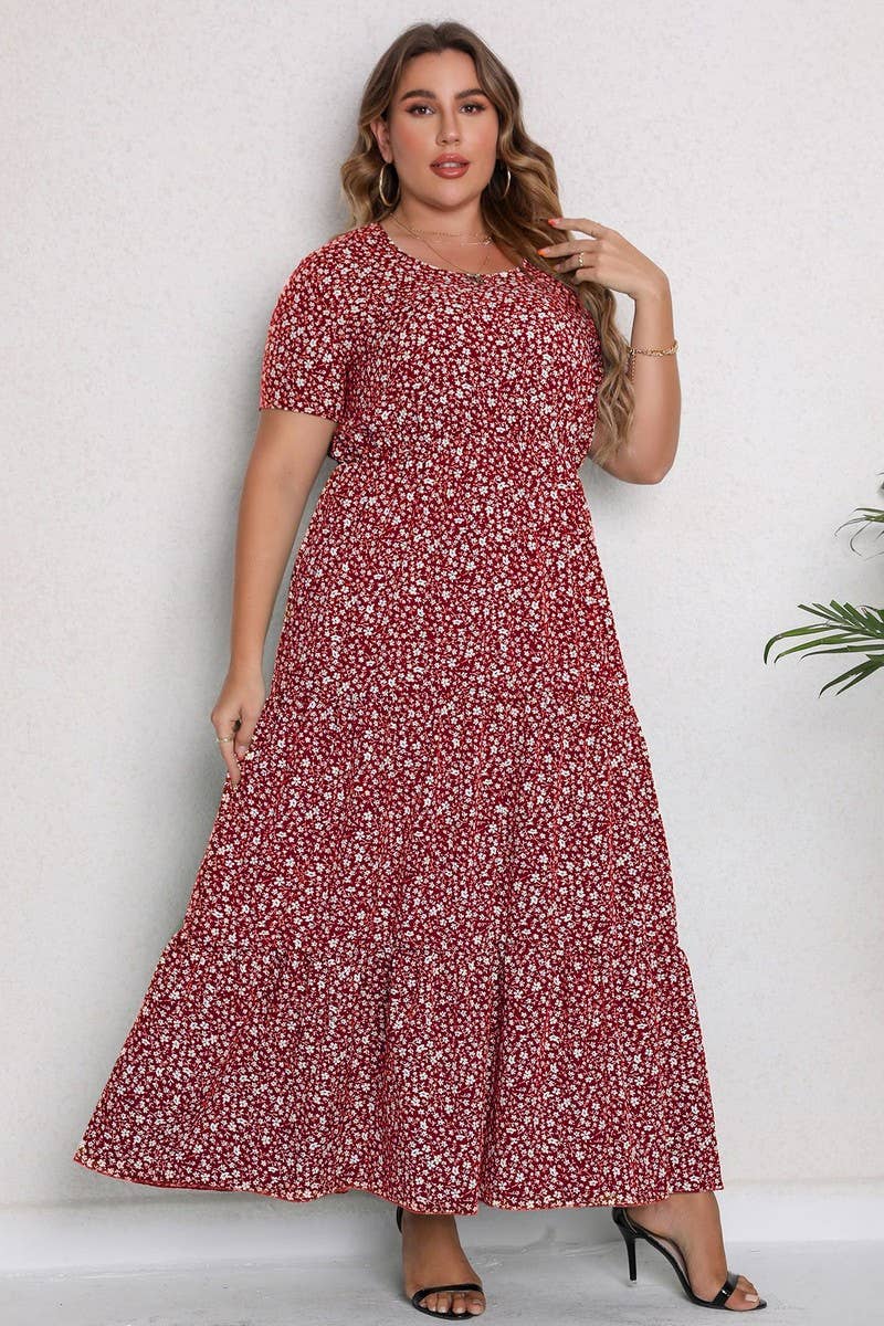 CWDMD3209_PLUS SIZE PRINTED ROUND NECK MAXI DRESS