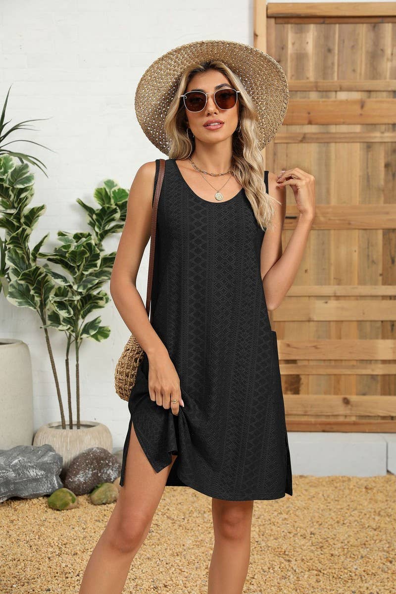 CWDSD8714_SLEEVELESS CREWNECK POCKET TANK DRESS