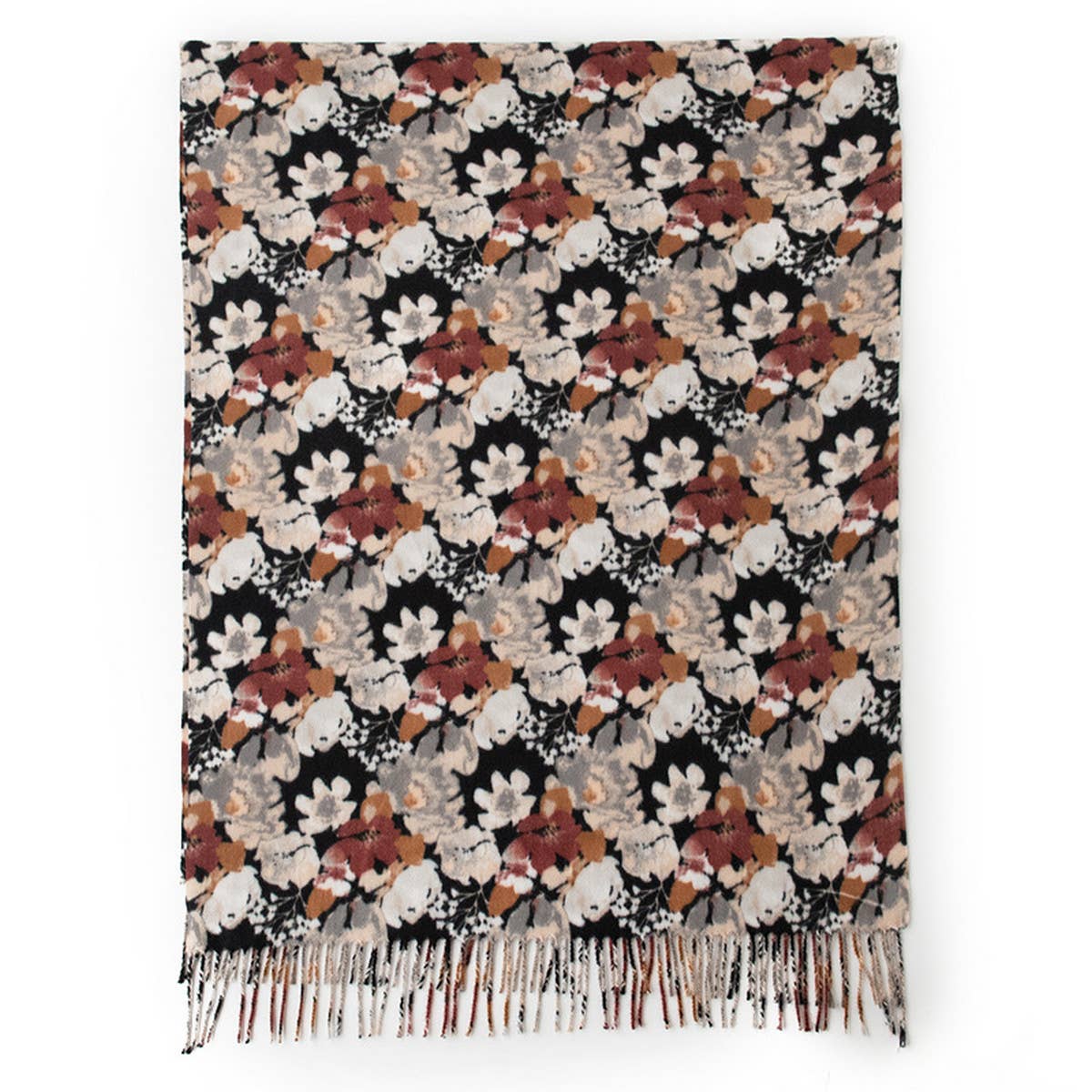 Floral Faux Cashmere Scarf??Soft Warm Tassel Shawl
