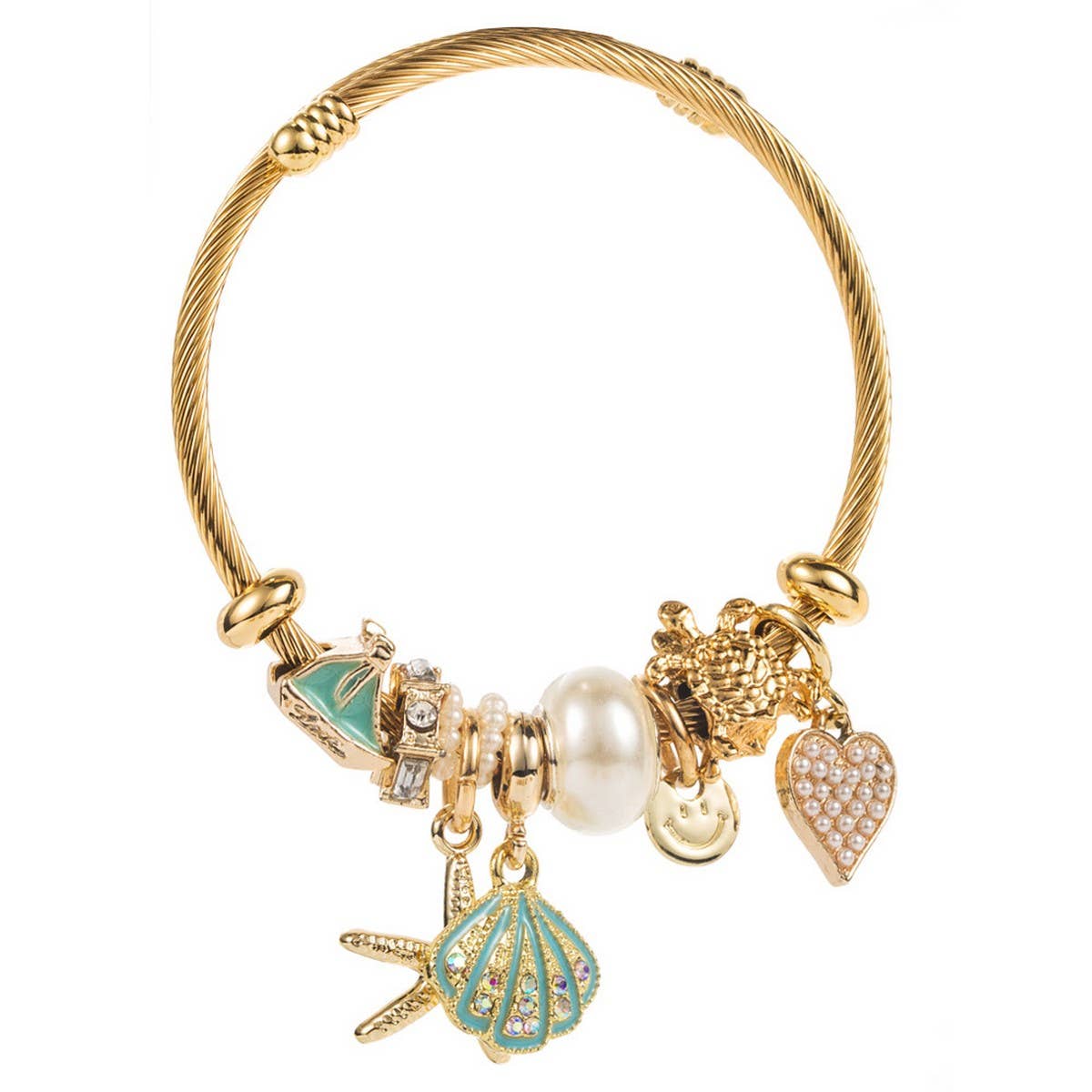Beach Shell Starfish Steel Bracelet for Women_CWMM8476
