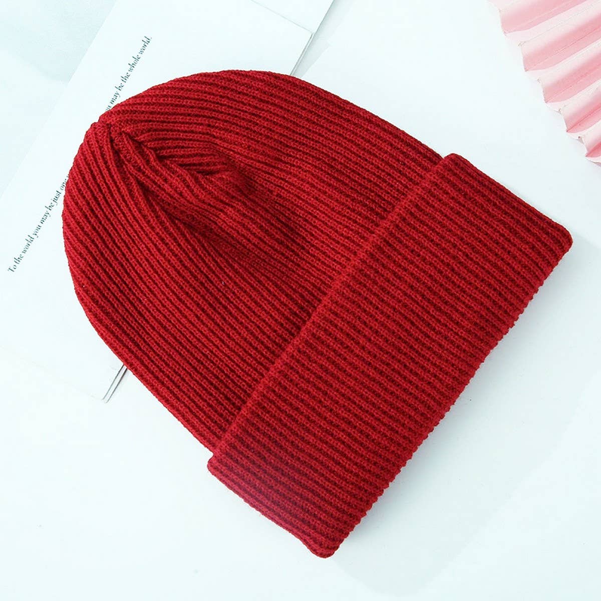 CWAH04349_THICK KNIT BEANIE HAT UNISEX BLACK WINTER