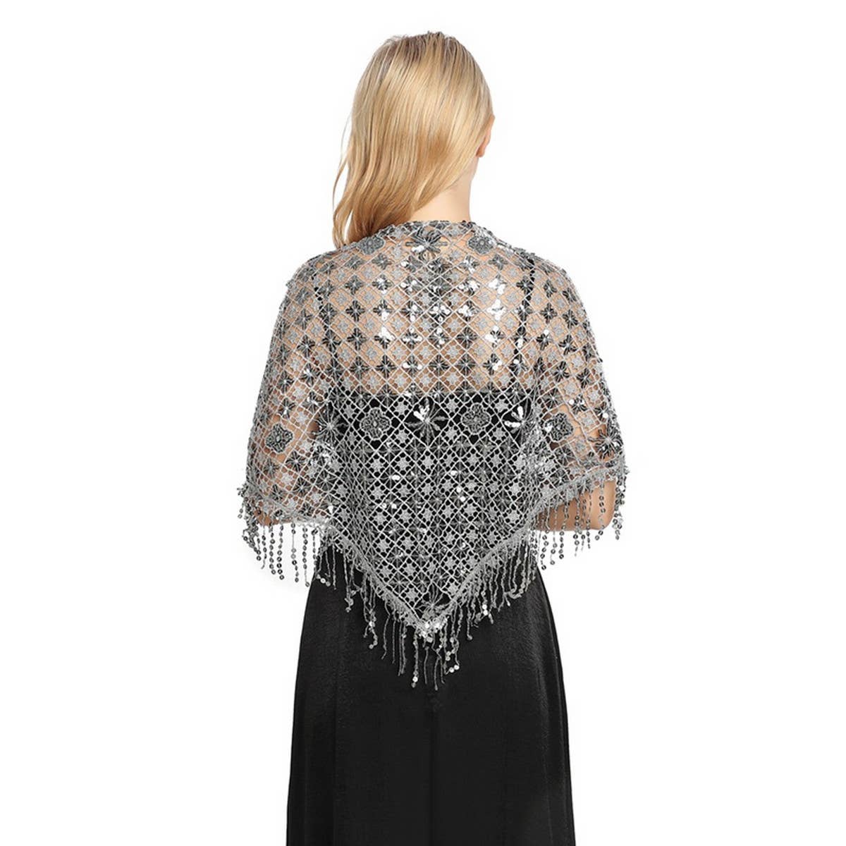 Sequin Fringe Triangle Shawl ? Bridal Party Wrap
