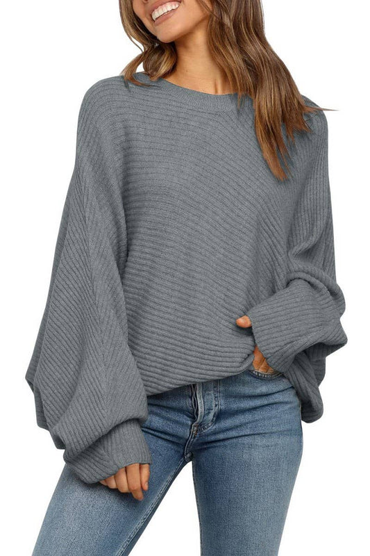 CWOSWL6384_ROUND NECK SOLID COLOR BAT LONG SLEEVE SWEATER