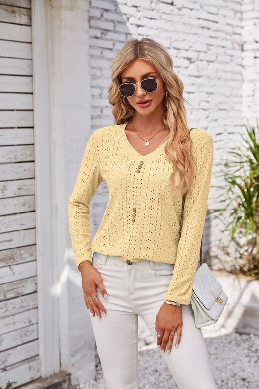 CWTBLL1042_V-NECK LONG-SLEEVED T-SHIRT TOP