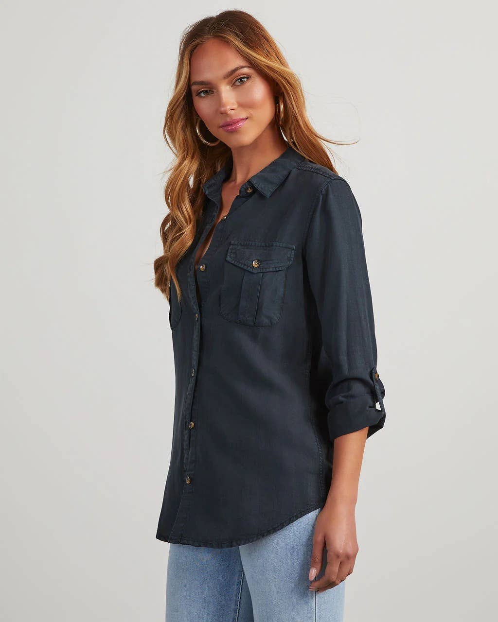 DENIM WASH WATER ELEGANT LONG SLEEVE SHIRT