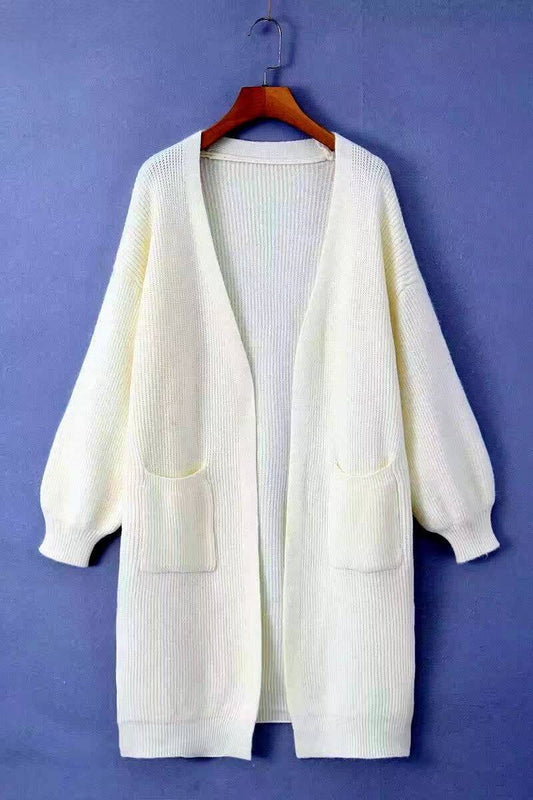 WOCAL00833_SOLID COLOR POCKET CARDIGAN LONG SWEATER JACKET