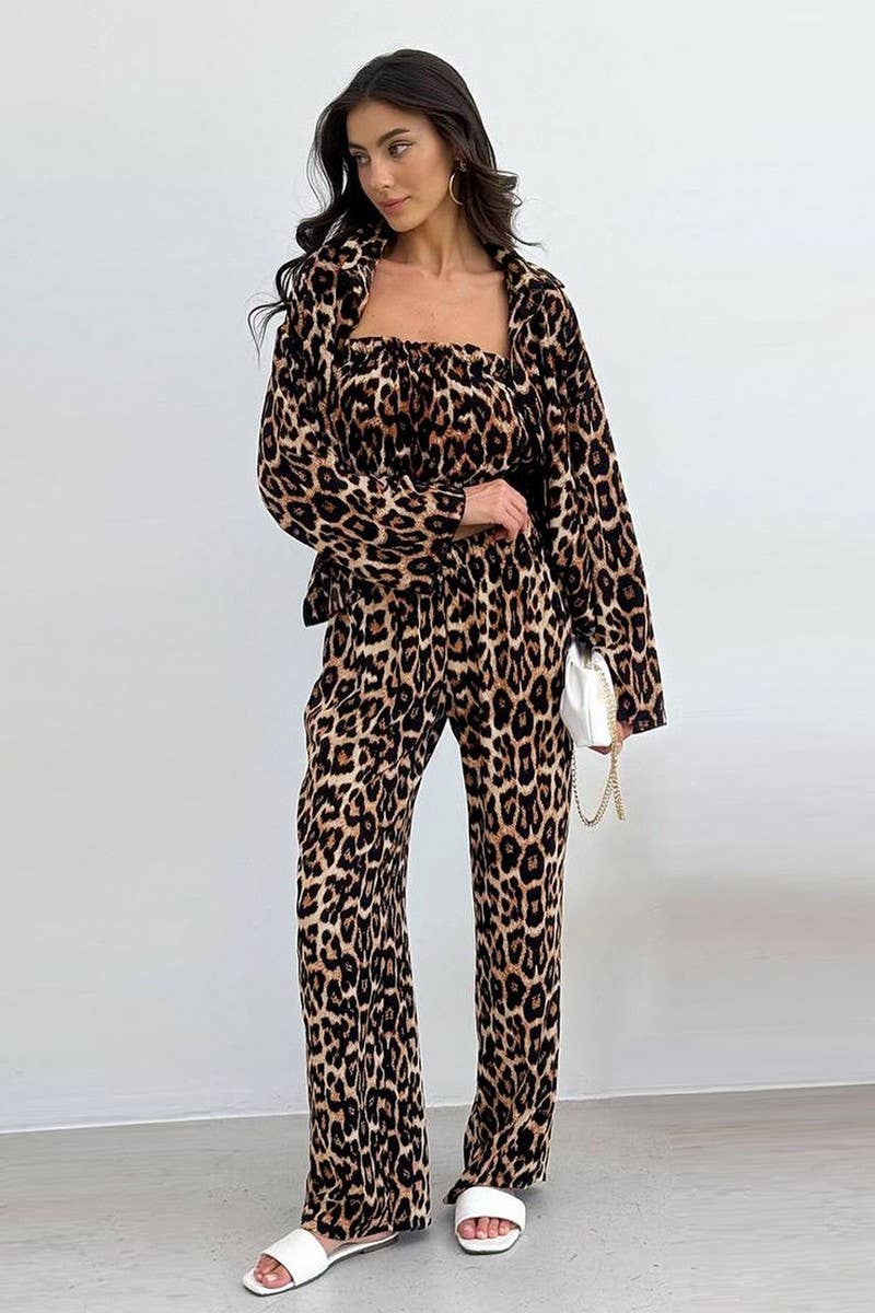 CWSPJ0413_LEOPARD PRINT COMFY THREE PIECE PAJAMA SET