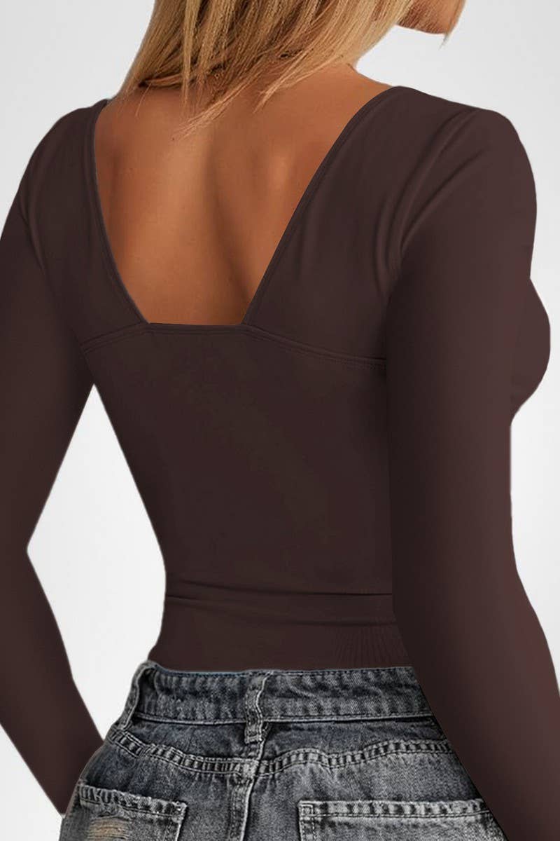 CWTTL2002_SPRING AND AUTUMN V-NECK SLIM-FIT LONG-SLEEVED TOP