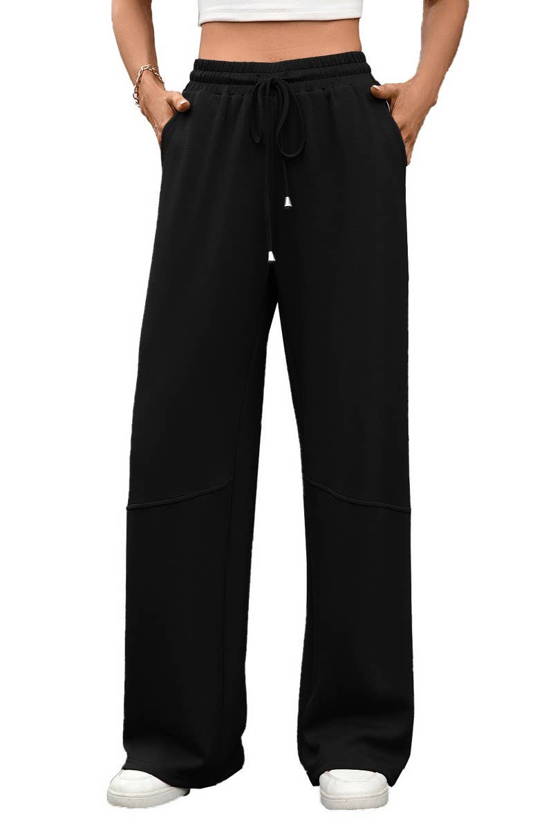 CWBLP01088_SOLID COLOR LOOSE DRAWSTRING CASUAL PANTS