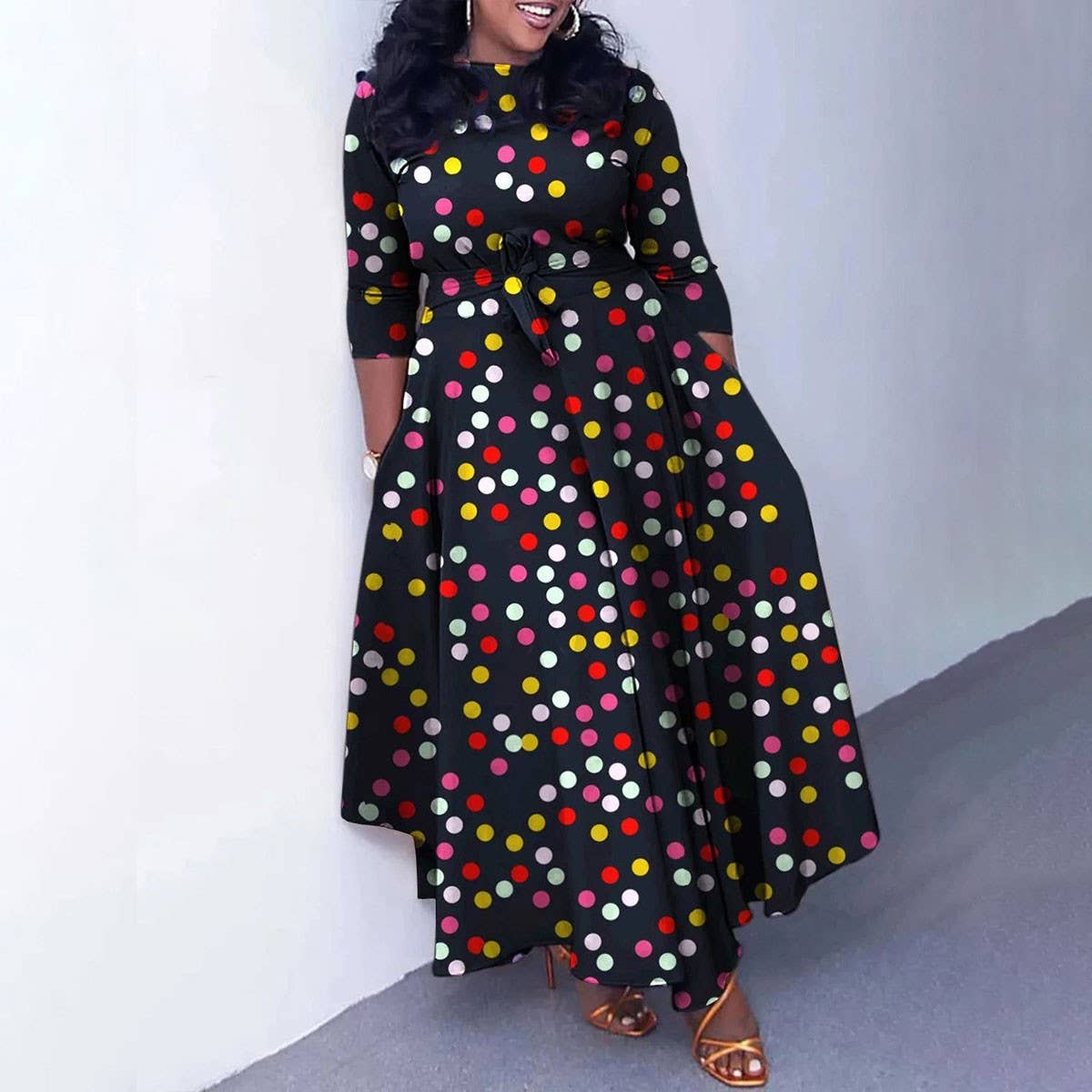 FASHIONABLE PRINTED LACE-UP OVERSIZED DRESS