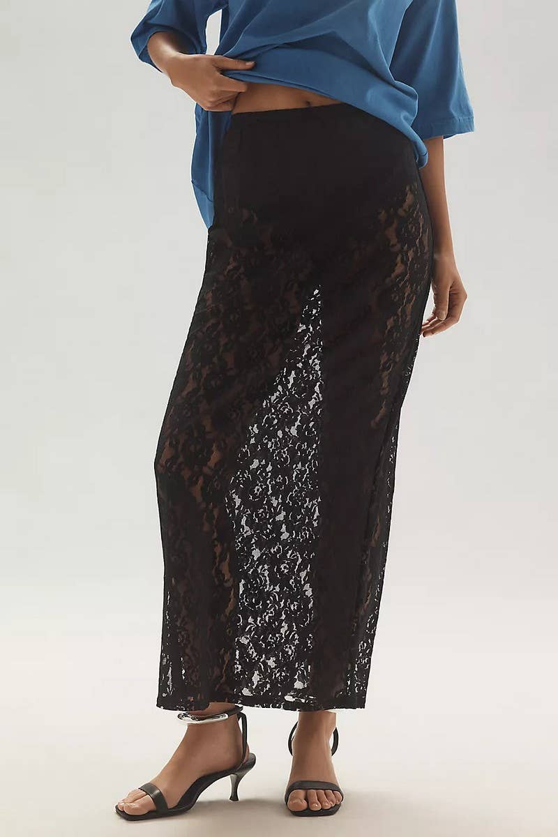 CWBLS0642_LACE HOLLOW OUT JACQUARD SHEER MAXI SKIRT