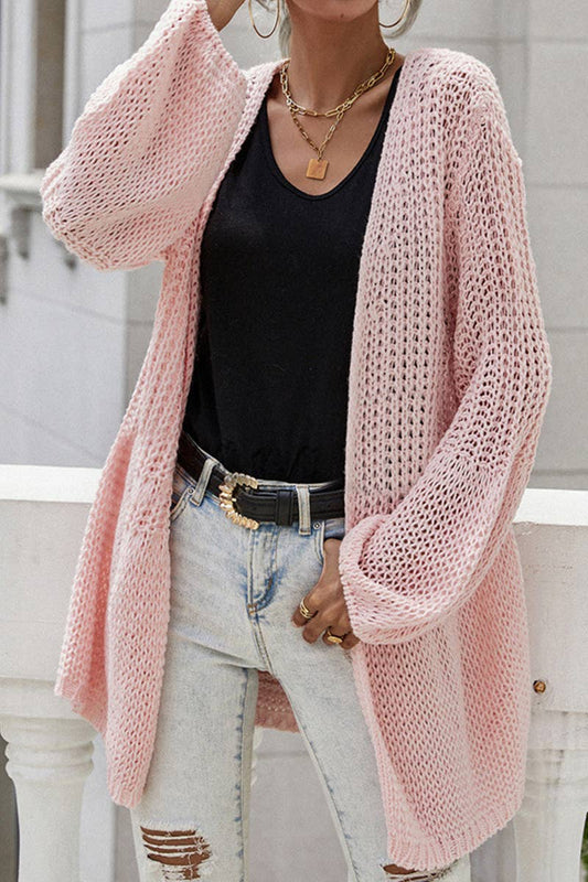CWOCAL379 Casual Open Front Crochet Cardigan Sweater