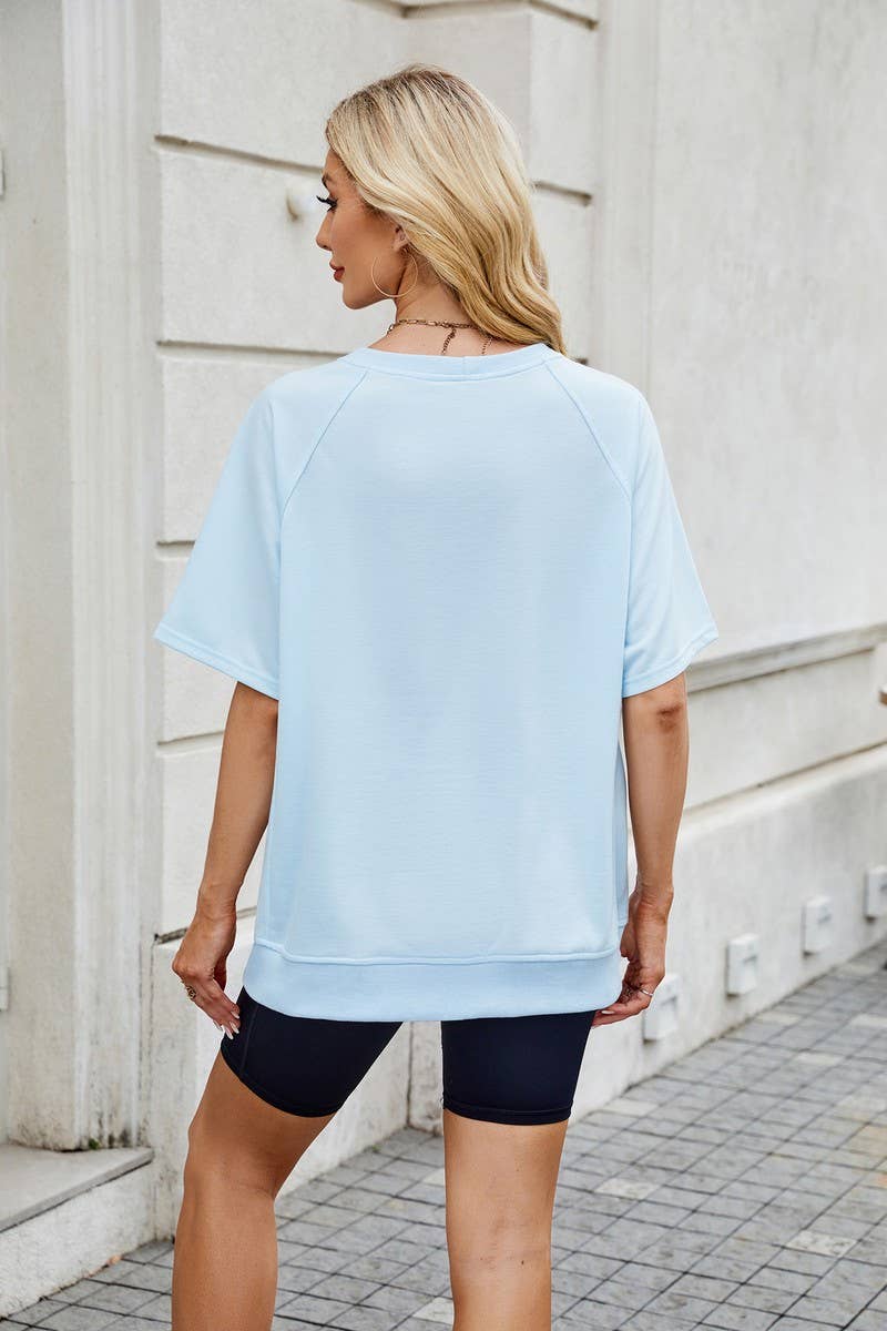 CWTDSS0067_SOLID COLOR THREADED ROUND NECK LOOSE T-SHIRT