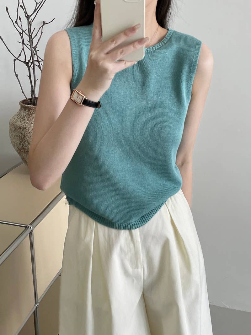 CREW-NECK AGE REDUCTION T-SHIRT SLEEVELESS TOP