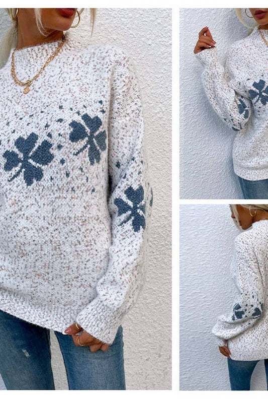 CWOSWL2566_CASUAL HALF TURTLENECK PULLOVER SNOWFLAKE CARDIGA