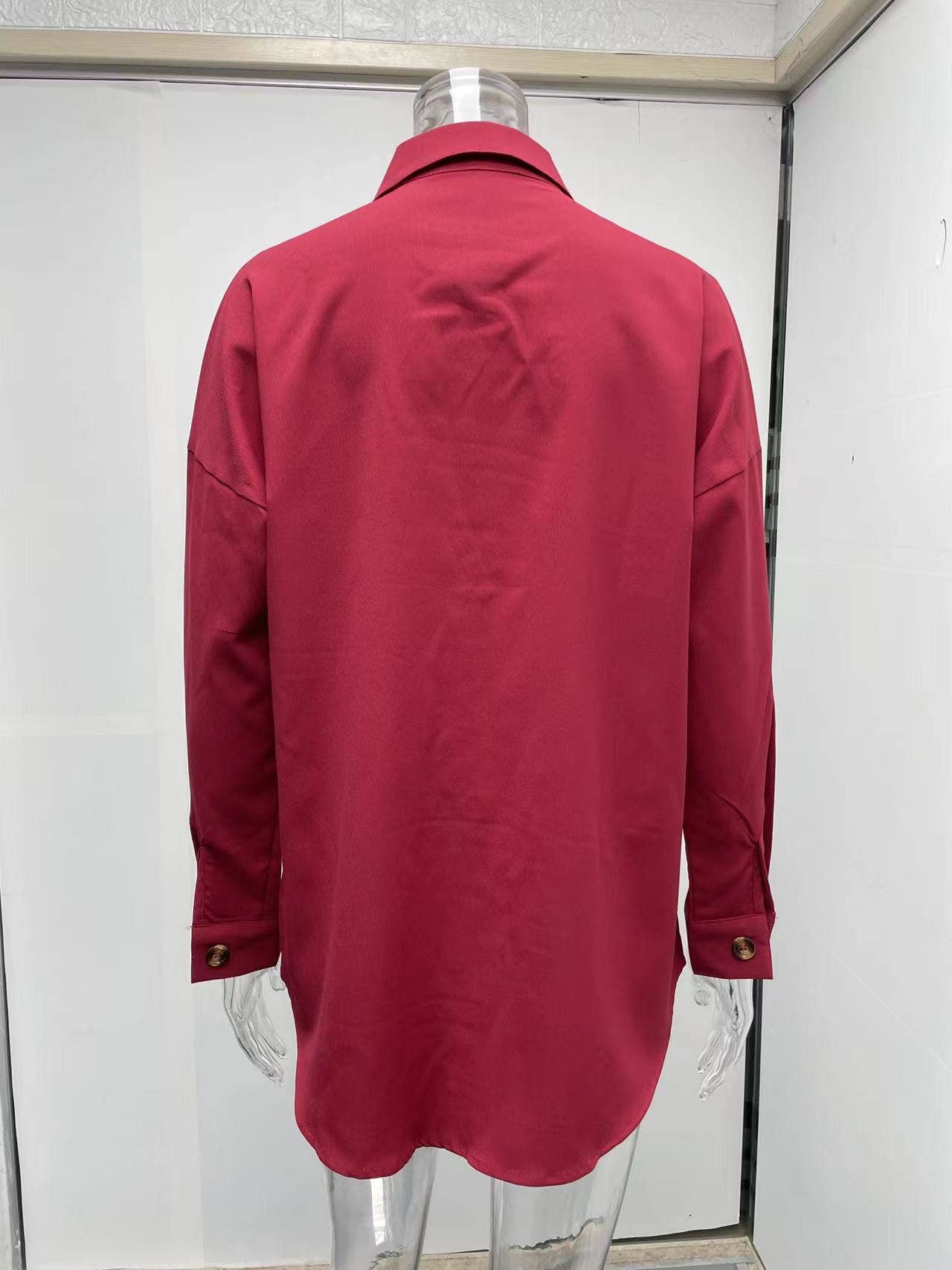 BAT-SLEEVED CASUAL SOLID COLOR LONG-SLEEVED SHIRT