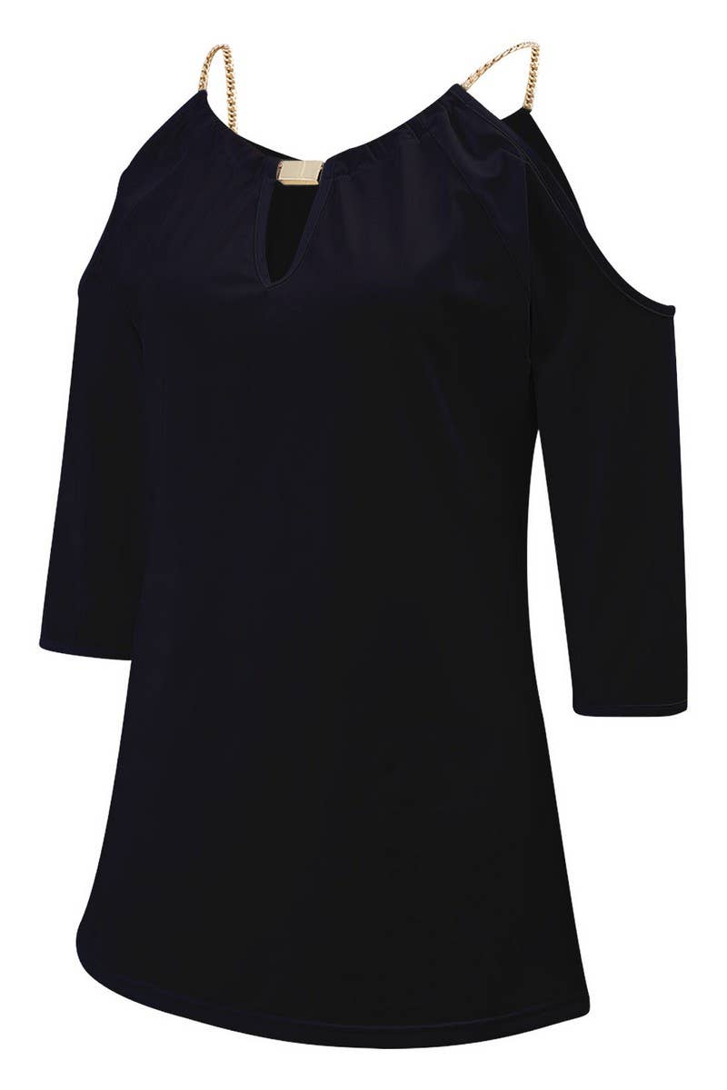 CWTBLS2207_PENDANT STRAP COLD SHOULDER SLIM FIT TOP