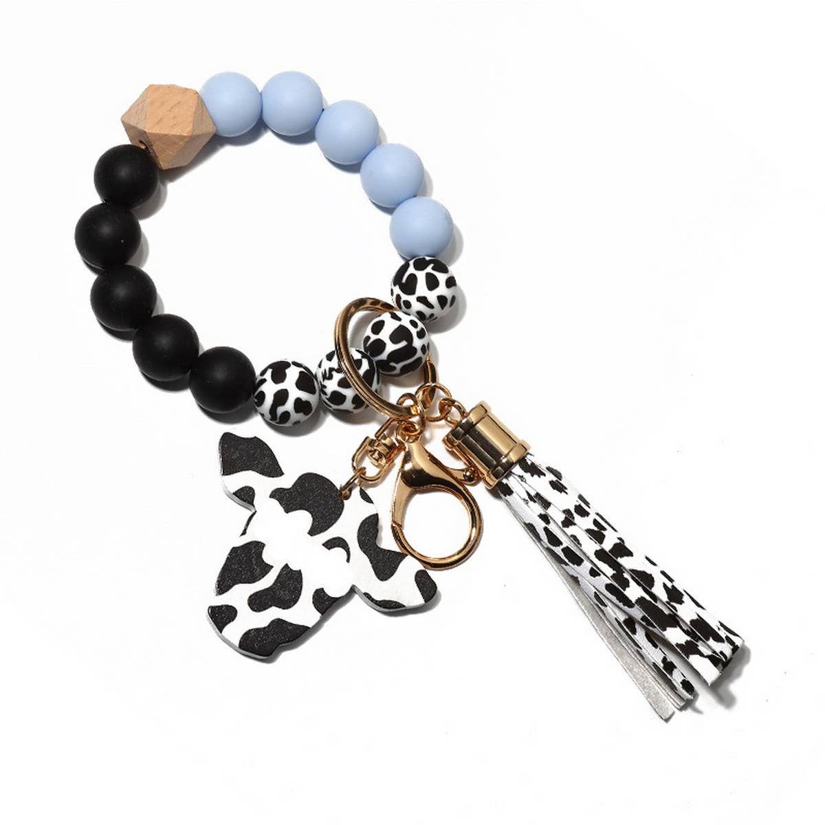 Wooden Bull Head Keychain with Silicone Bead Bracelet_CWMM68