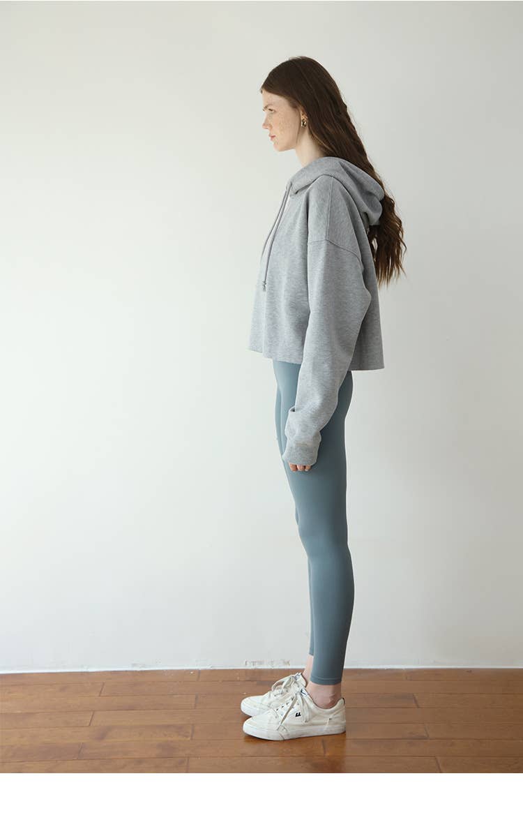 Fleece solid color sporty hooded sweatshirt