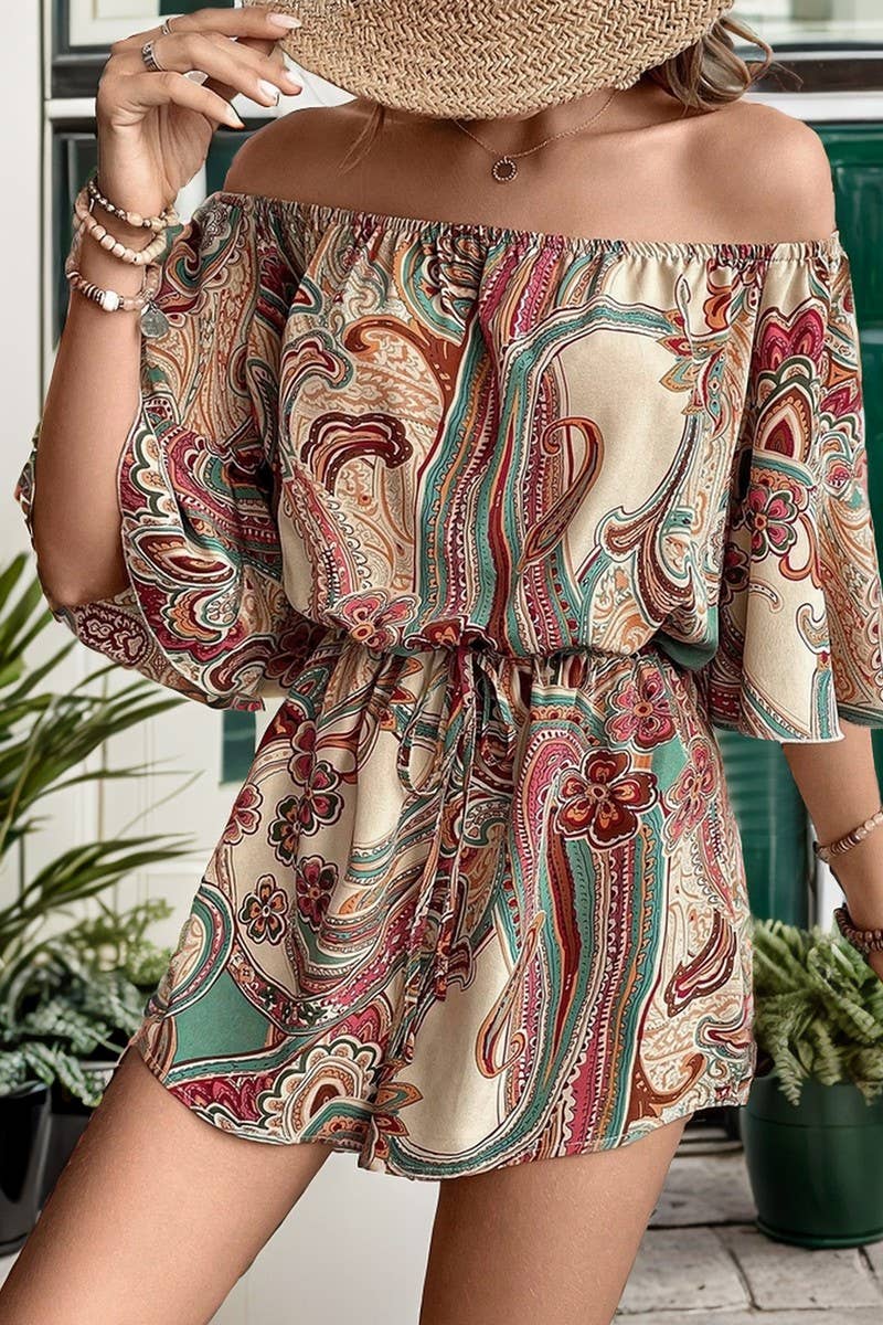 CWSJS1097_ETHNIC STYLE PRINTED OFF-SHOULDER JUMPSUIT