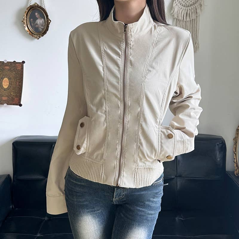 CARGO POCKET ZIPPER LAPEL SLIM-FIT JACKET