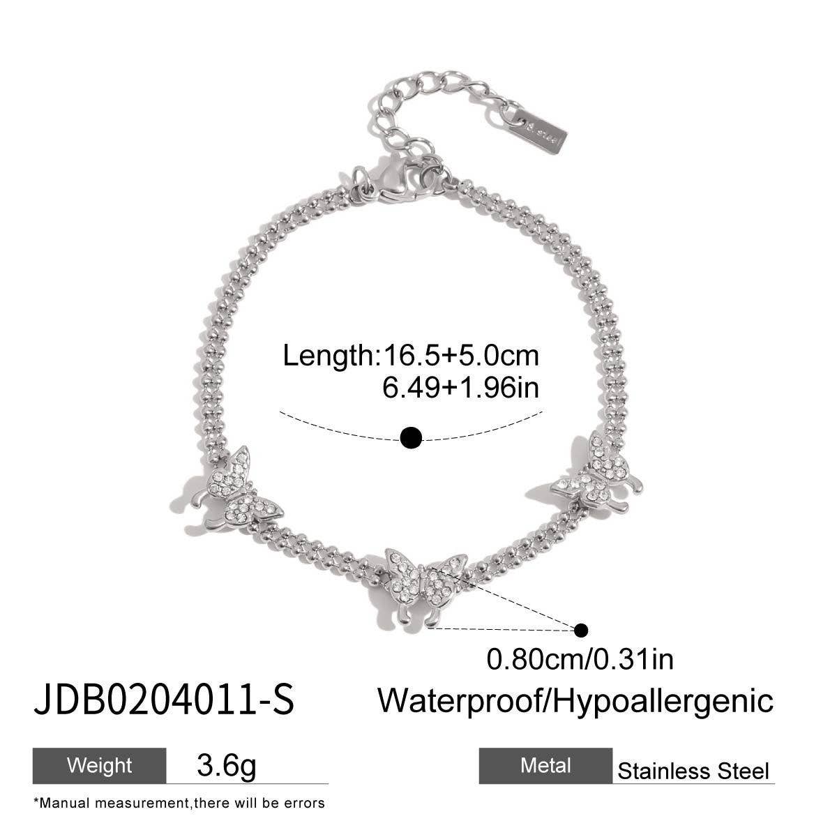 Luxury 18K Gold White Zircon Butterfly Bracelet